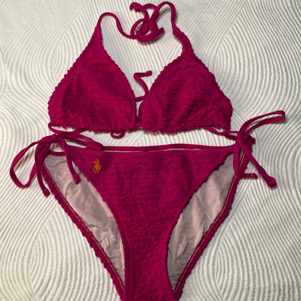 Polo Ralf Lauren pink ruffle string bikini
